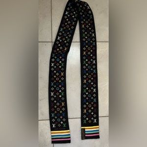 LOUIS VUITTON Bandeau Scarf Twilly Monogram Multicolor Noir 100% Silk ITALY